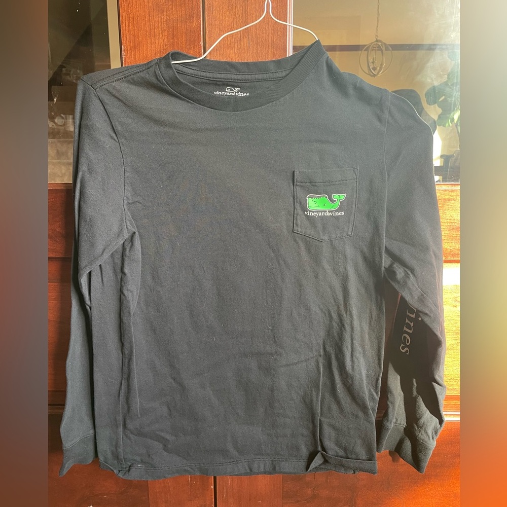 Vineyard Vines Black Long Sleeve Tee with Green Logo